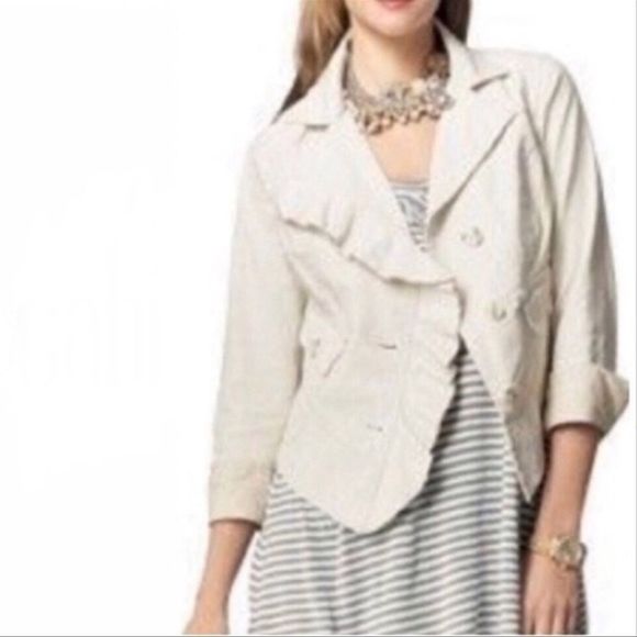 CAbi Jackets & Coats Cabi Waxed Linen Cream Ruffle Jacket Poshmark